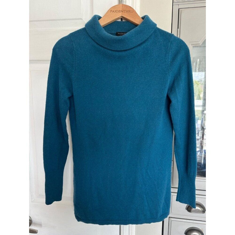 Talbots Women's Small Pure Cashmere Blue Turtleneck Sweater